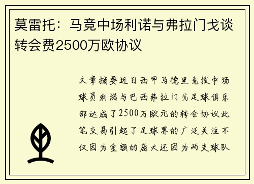 莫雷托:马竞中场利诺与弗拉门戈谈转会费2500万欧协议 莫雷托:马竞中场利诺与弗拉门戈谈转会费2500万欧协议